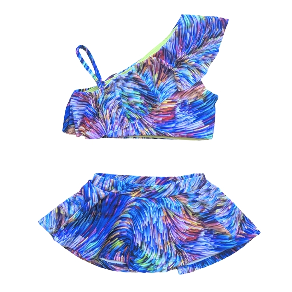 Le Tout Petits Ruffle One Shoulder Skirted Two-piece Swimsuit - Size 8